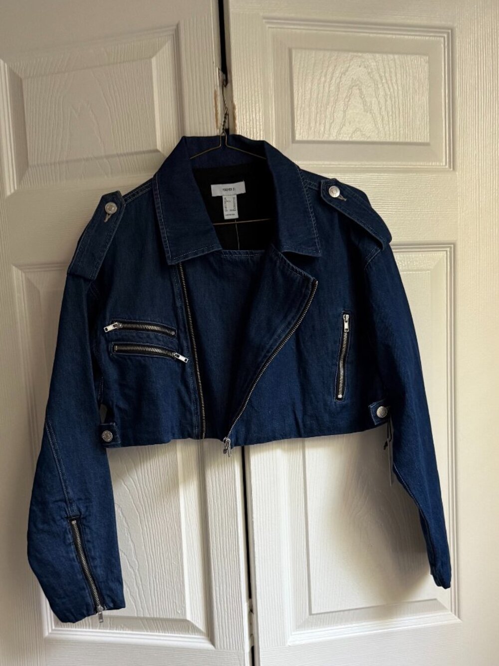 Cropped moto denim jacket
